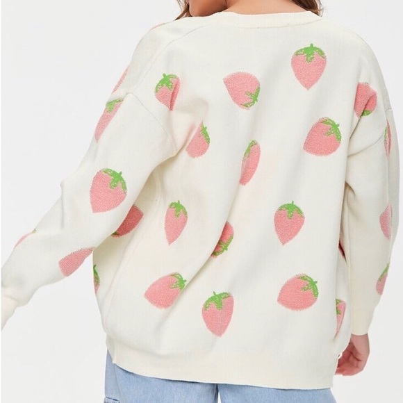 Strawberry Cardigan Sweater Cream Large Forever 21 - Picture 3 of 8